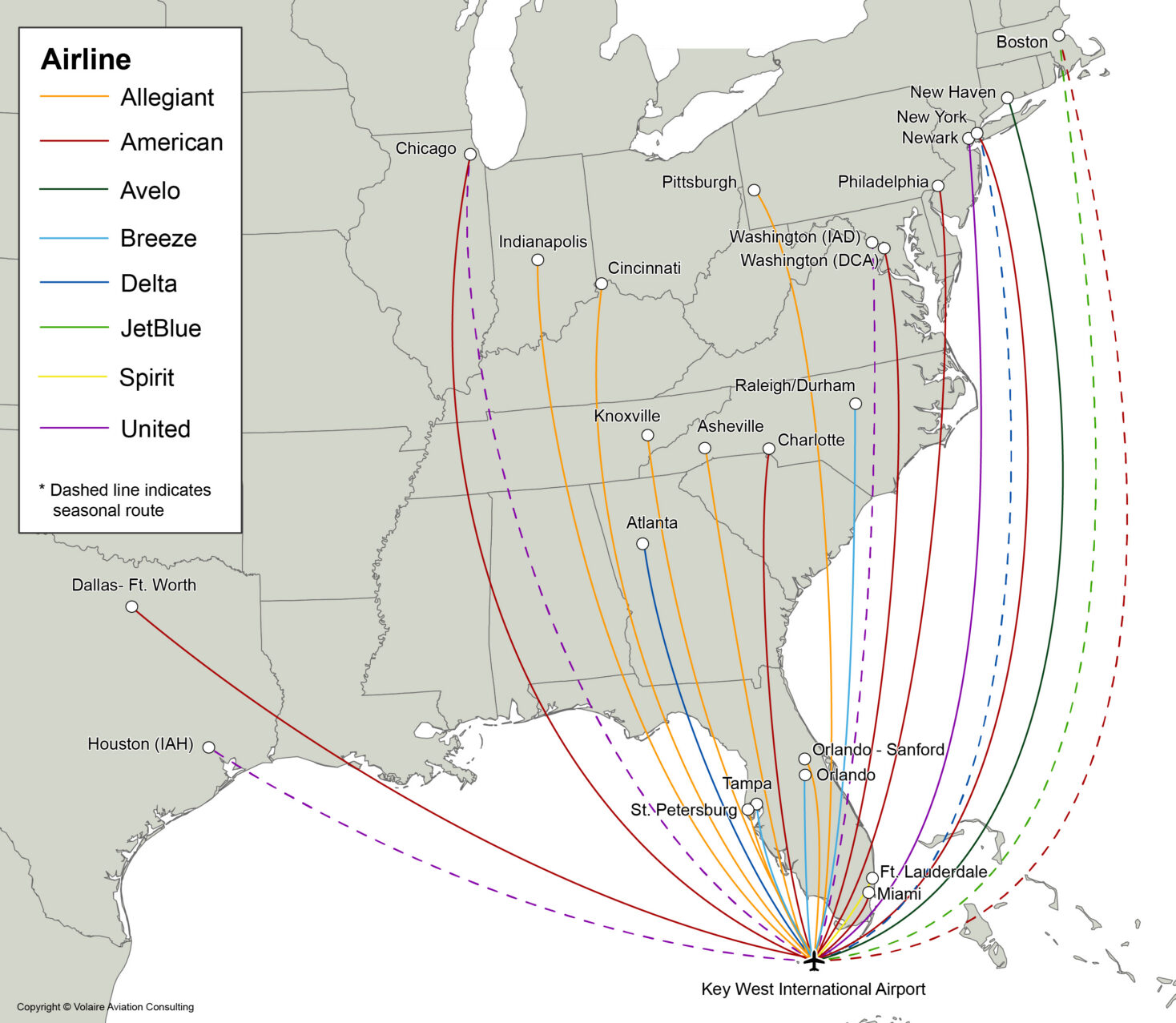 Route map courtesy of Volaire Aviation Consulting, via Key West International Airport (EYW).